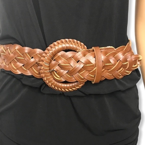 Vintage Woven Wide Belt Brown cognac size Small - Picture 3 of 11